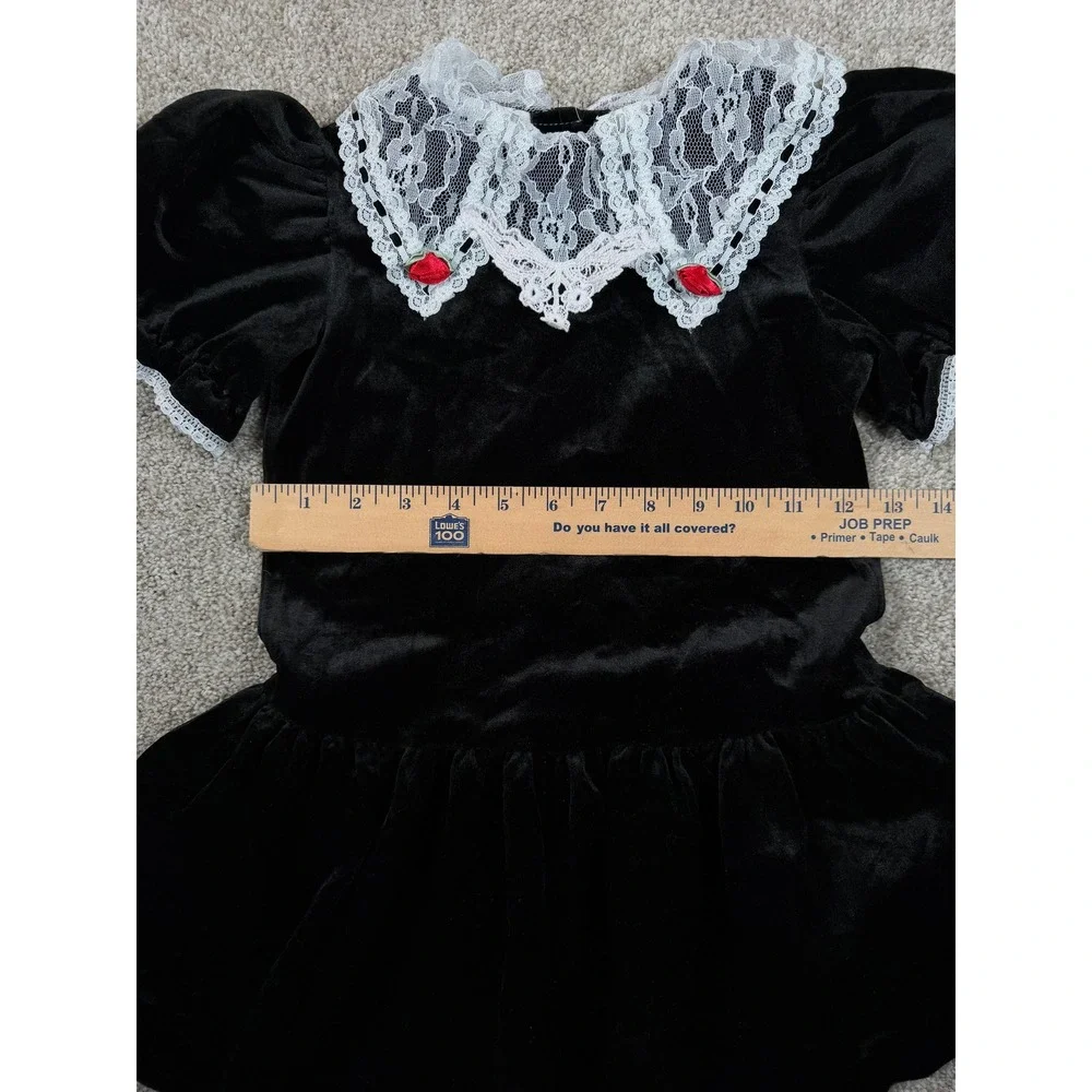 Vintage Black Velvet‎ Lace Collar Rose Dress Girls Size 6 USA
